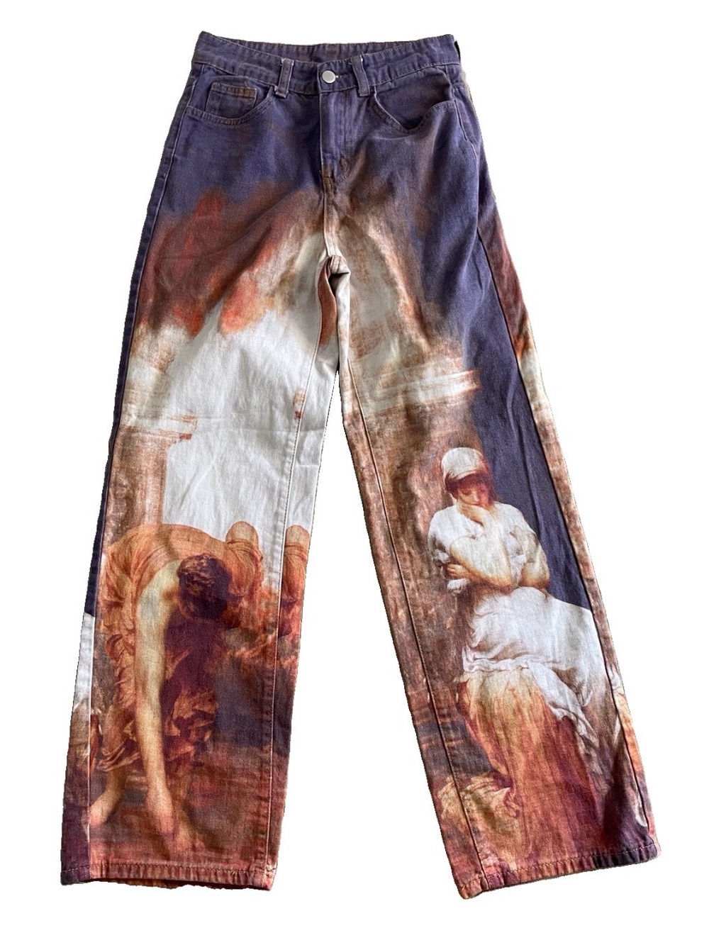 Relaxed Fit Wide Leg RENAISSANCE Baroque Italian Art Print JEANS Size XS